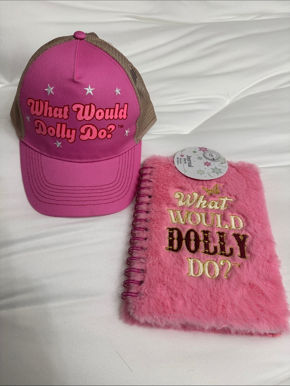 Pink "What Would Dolly Do?" Kids Cap and Fuzzy Notebook Set